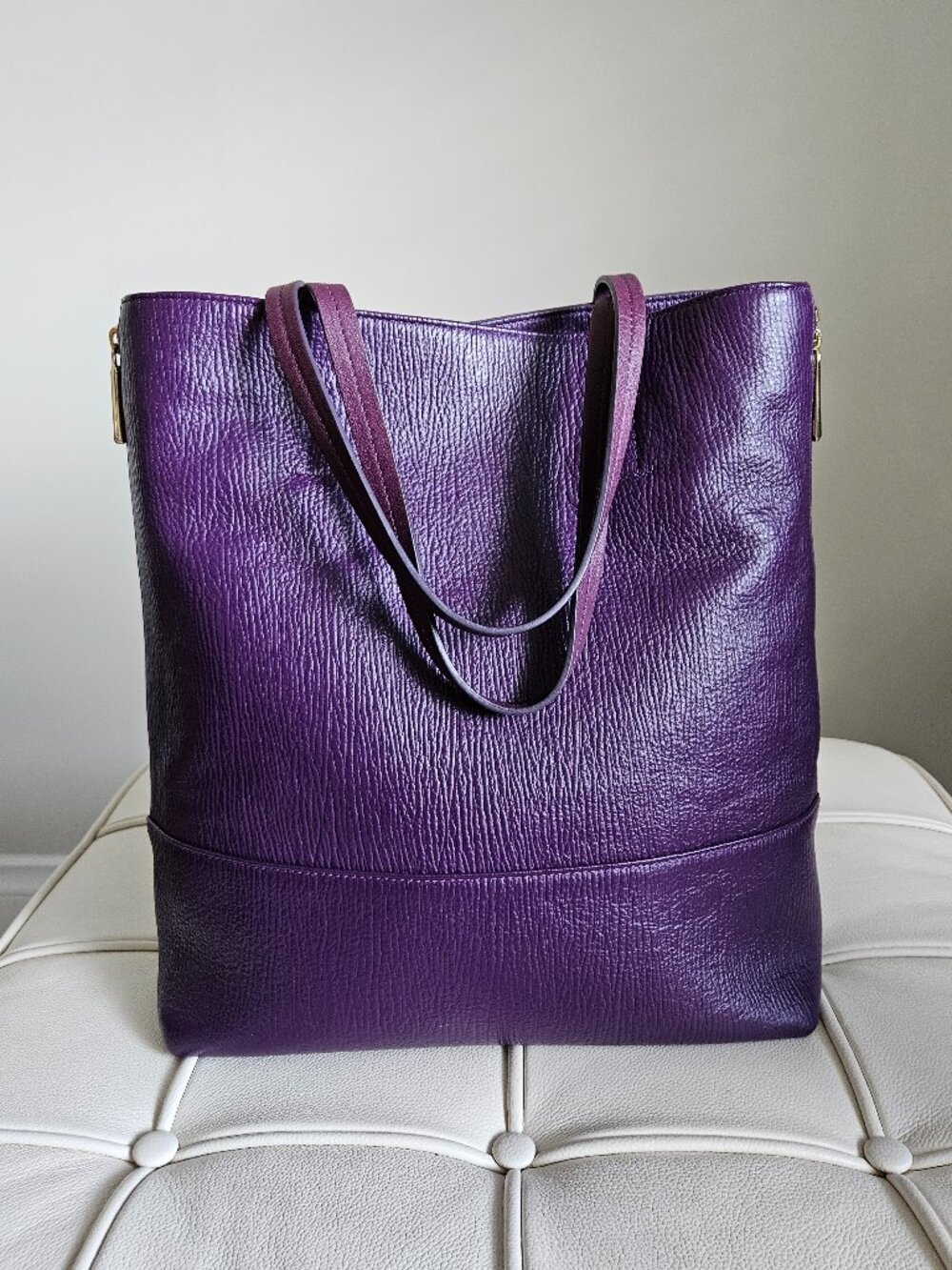 Furla Textured Leather Expandable Tote - Purple - Medium/Large - Picture 3 of 10